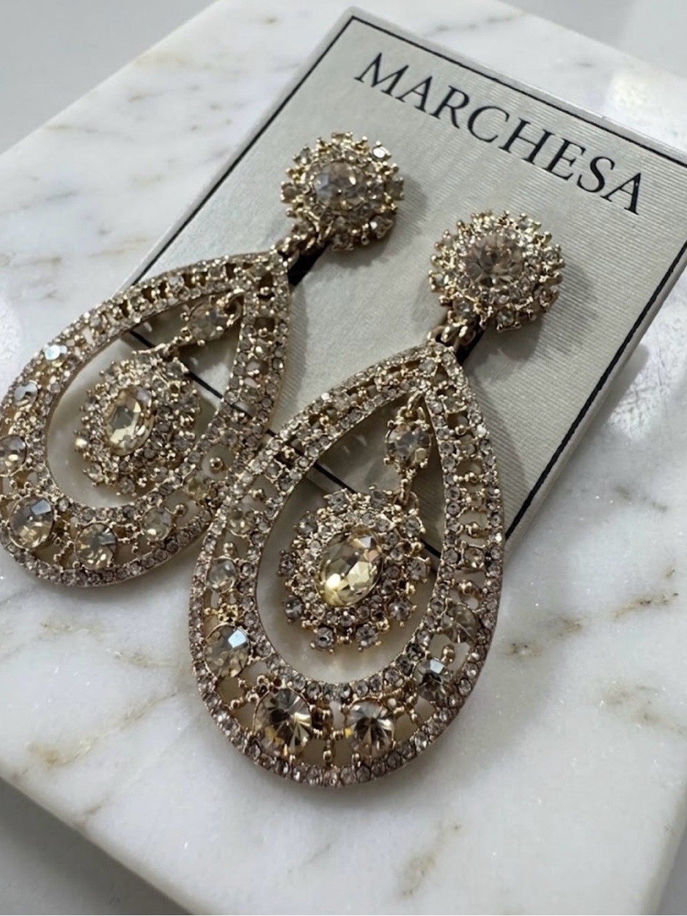 Marchesa Pave Crystal Filigree Teardrop Earrings